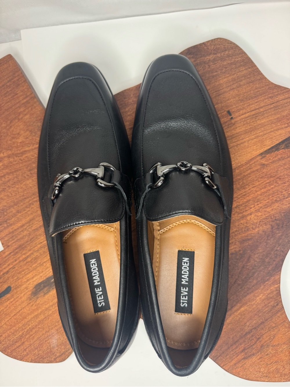Steve Madden Black Leather Bit-Detail Slip-On Loafers